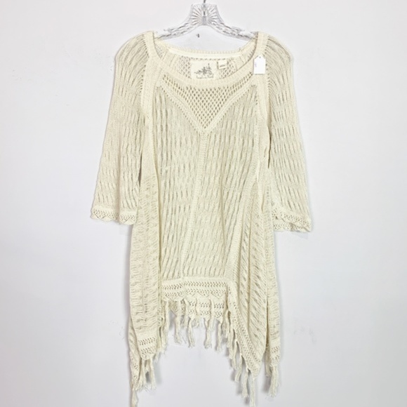 Anthropologie Sweaters - Angel of the North Anthro cream crochet tunic top